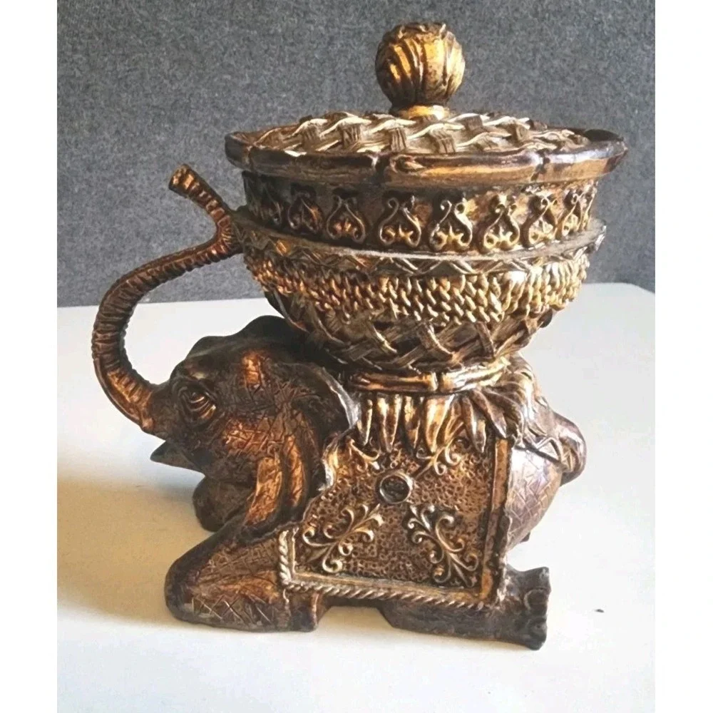 Resin Elephant With basket Trinket Jewlery Holder  Bowl